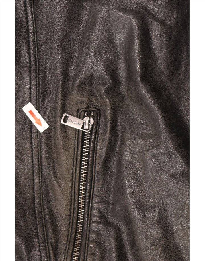 Mustang Herren Leder Racer Jacke UK 44 2XL Schwarzes Leder