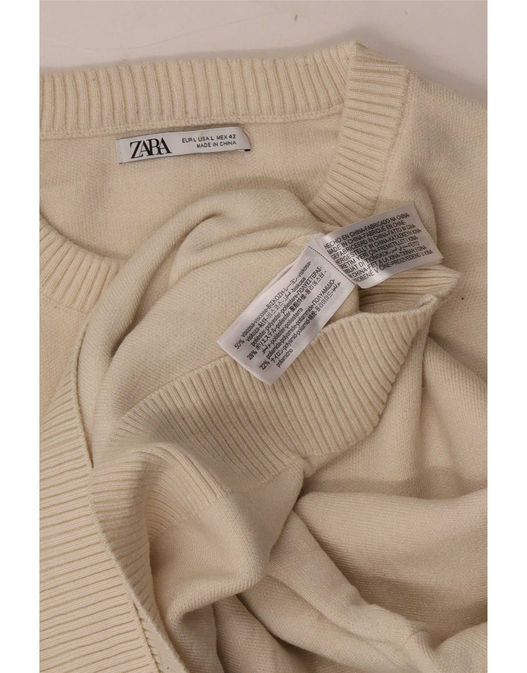 Zara Mens Crew Neck Jumper Sweater Large Beige Viscose