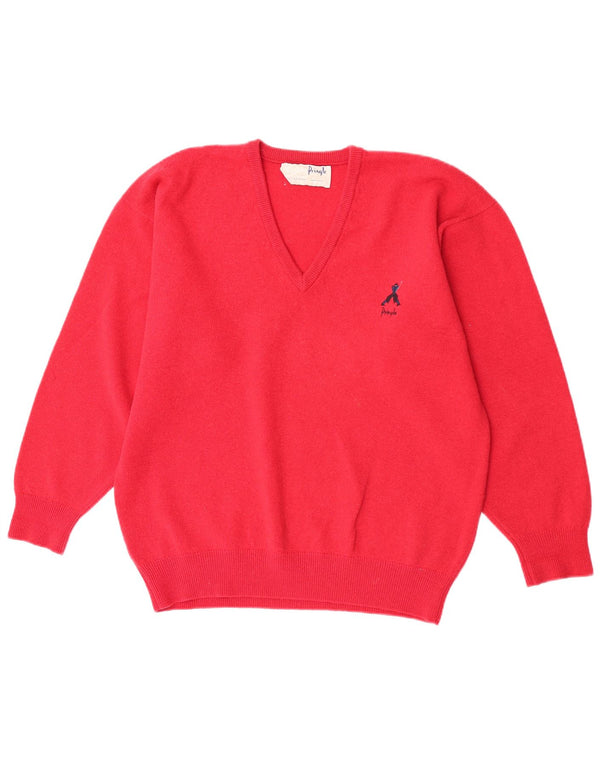Pringle Mens Regular Fit V-Neck Jumper Sweater Medium Red Wool