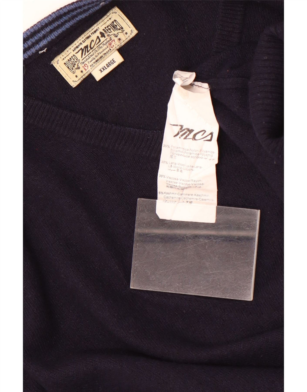 Marlboro Classics Mens V-Neck Jumper Sweater 2XL Navy Blue Polyamide