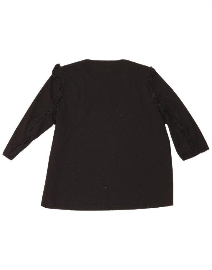 Zara Womens Top 3/4 Sleeve UK 16 Large Black Cotton