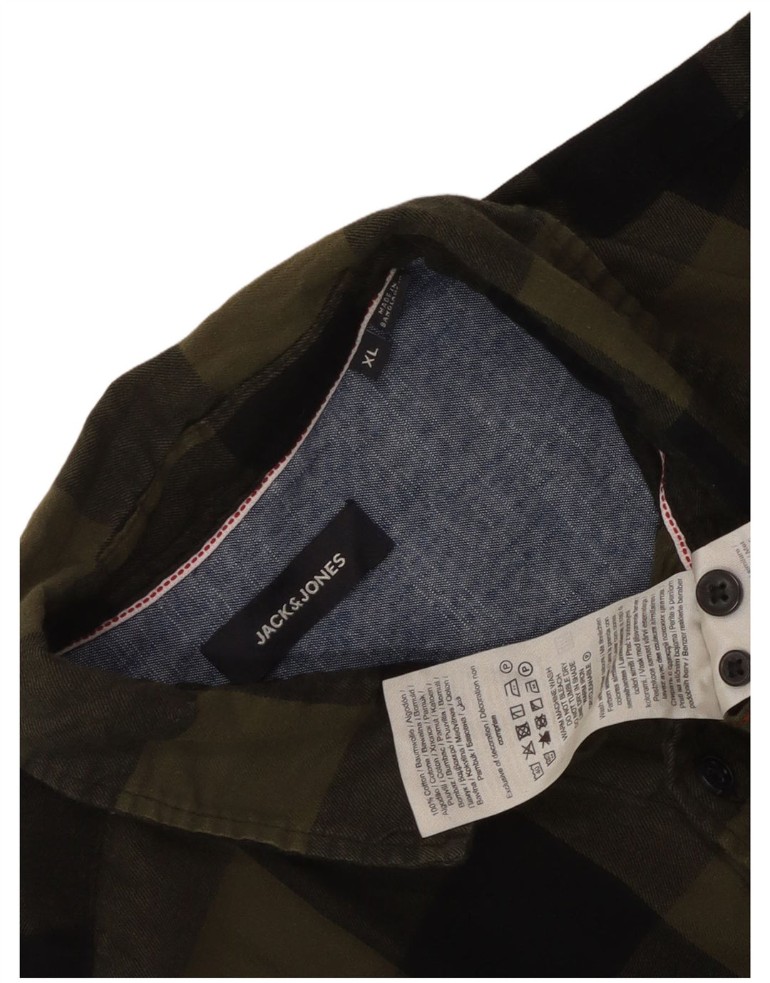 Jack & Jones Mens Flannel Shirt XL Khaki Check Cotton