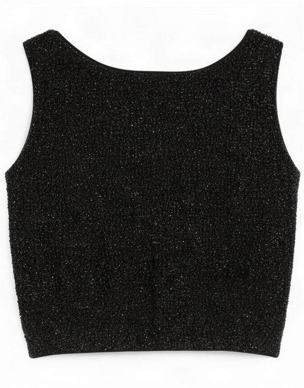 Vintage Womens See Through Sleeveless Crop Top UK 12 Medium Black Lambswool
