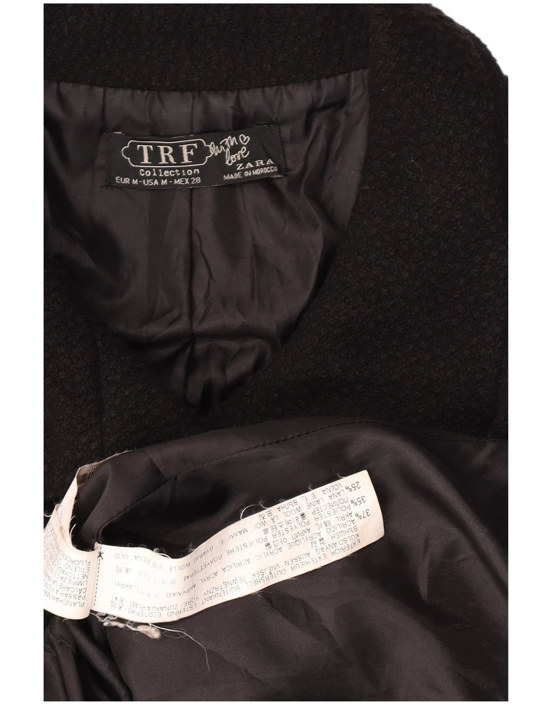 Zara Dame Overfrakke UK 12 Medium Sort Akryl