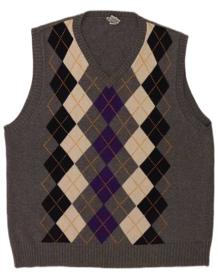 Old Navy Mens Vest Tank Top Large Grey Argyle/Diamond Cotton