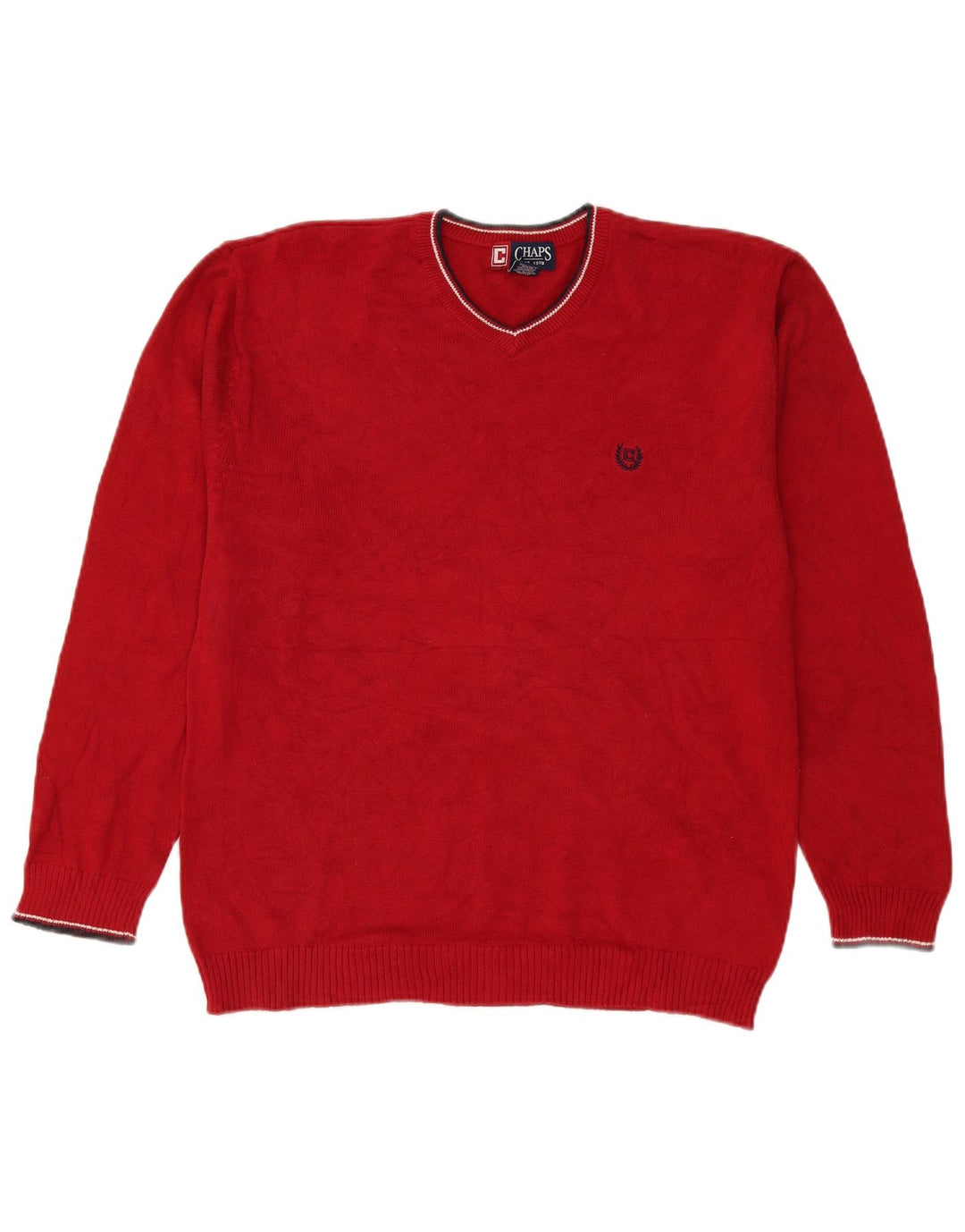 Suéter masculino Chaps com decote em V de algodão vermelho médio