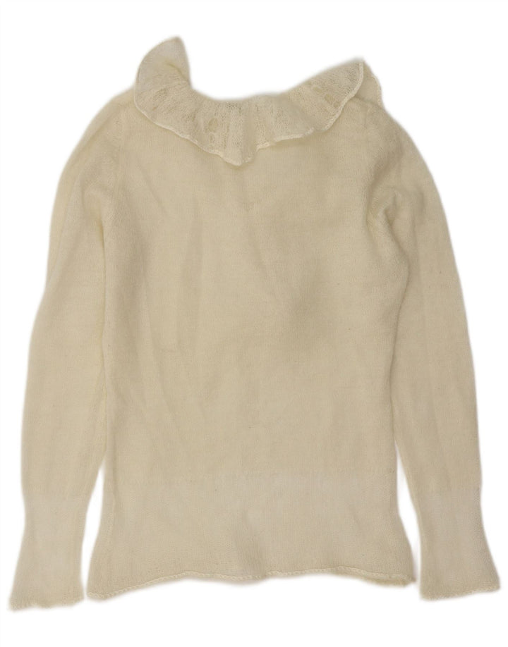 Sisley Womens Ruffle Front Polo Neck Jumper Sweater UK 12 Medium Off White