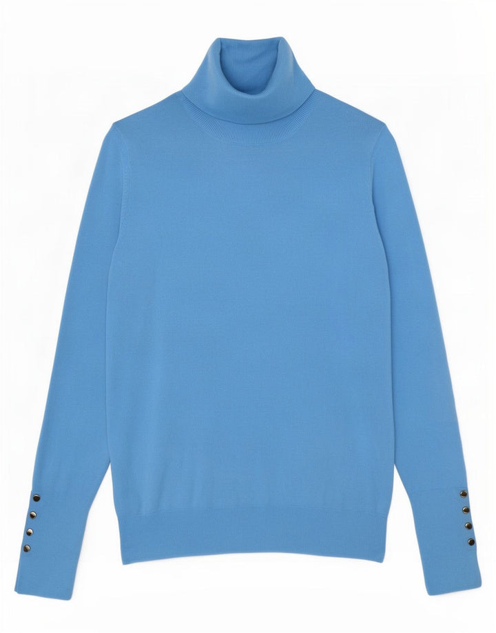 Suéter feminino Zara com gola redonda e viscose azul médio UK 12