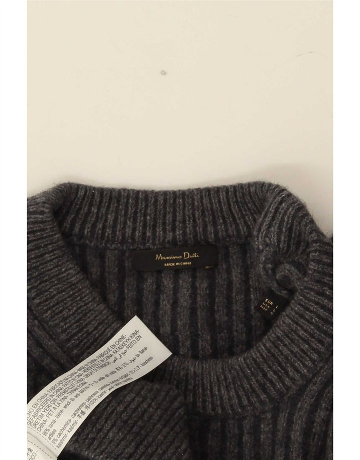 Maglione maglione girocollo da donna Massimo Dutti UK 16 grande lana grigia