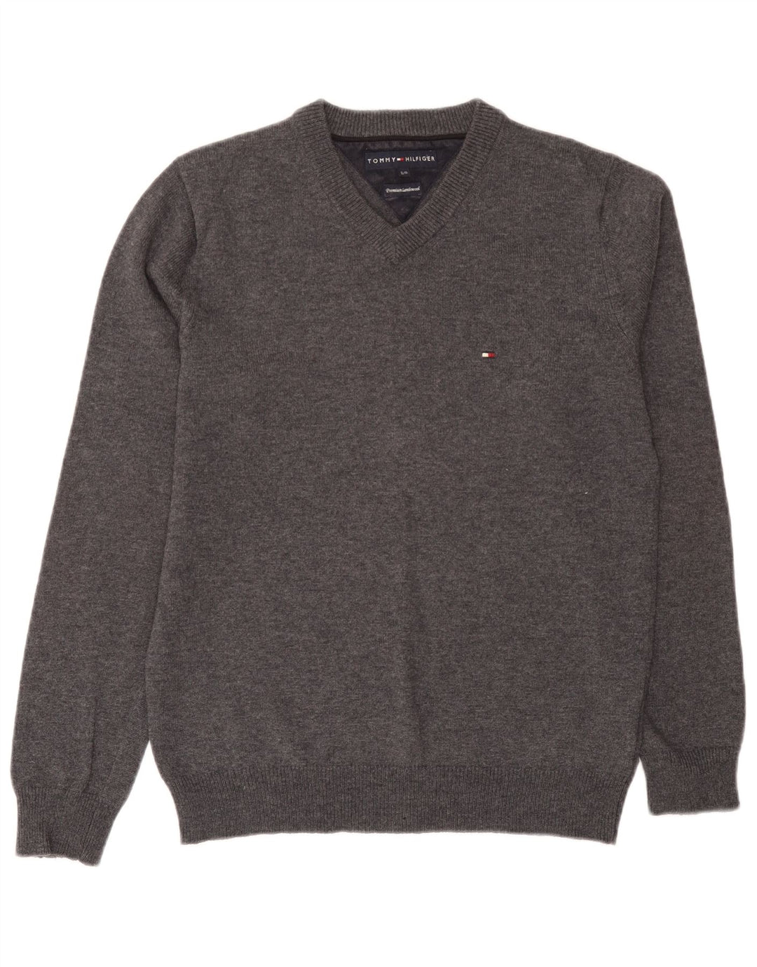 Tommy Hilfiger Mens V-Neck Jumper Sweater Small Grey Lambswool