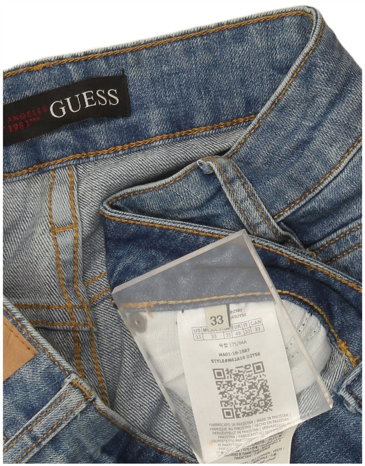 Guess Mens Distressed Slim Jeans W33 L32 Blue Cotton