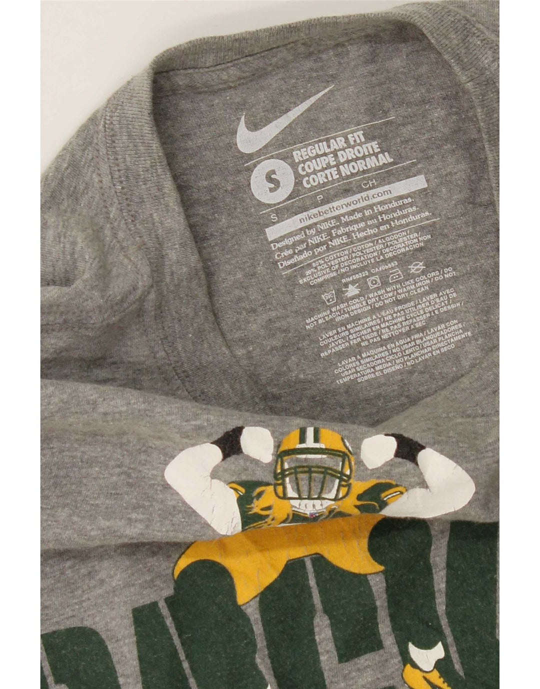 Nike Mens Packers Graphic Top Long Sleeve Small Grey Cotton