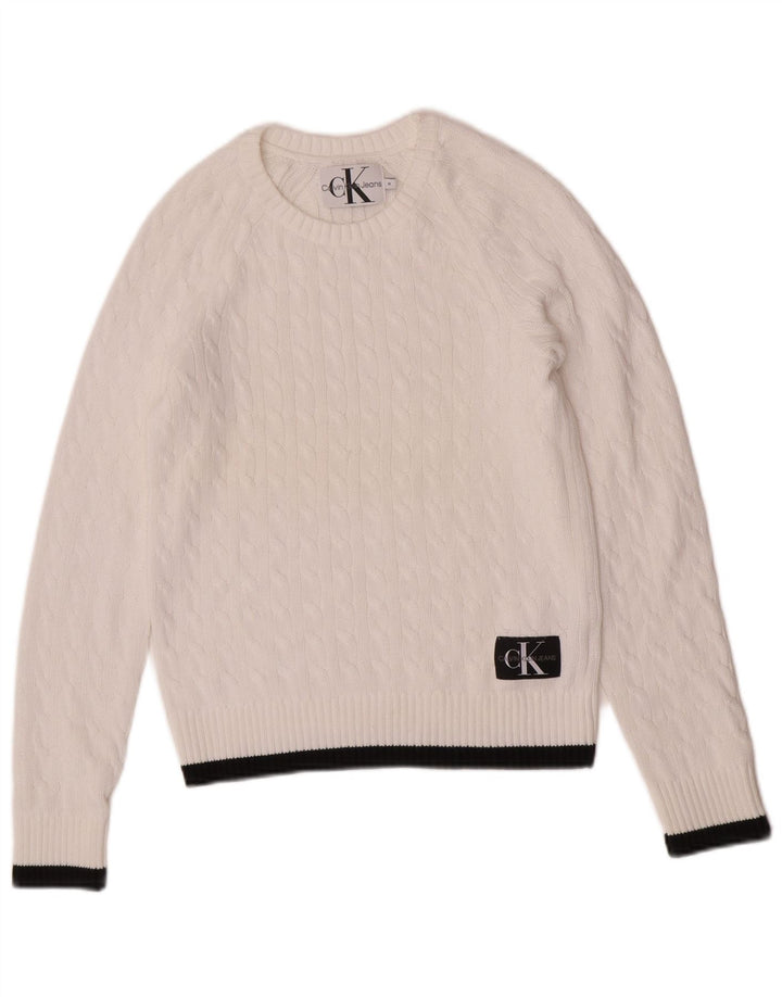 Calvin Klein Jeans Womens Crew Neck Jumper Sweater UK 12 Medium White
