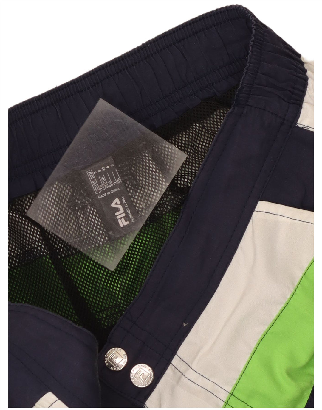 Fila Herren-Badeshorts mit Grafik, Größe S, Marineblau, Farbblock-Polyester