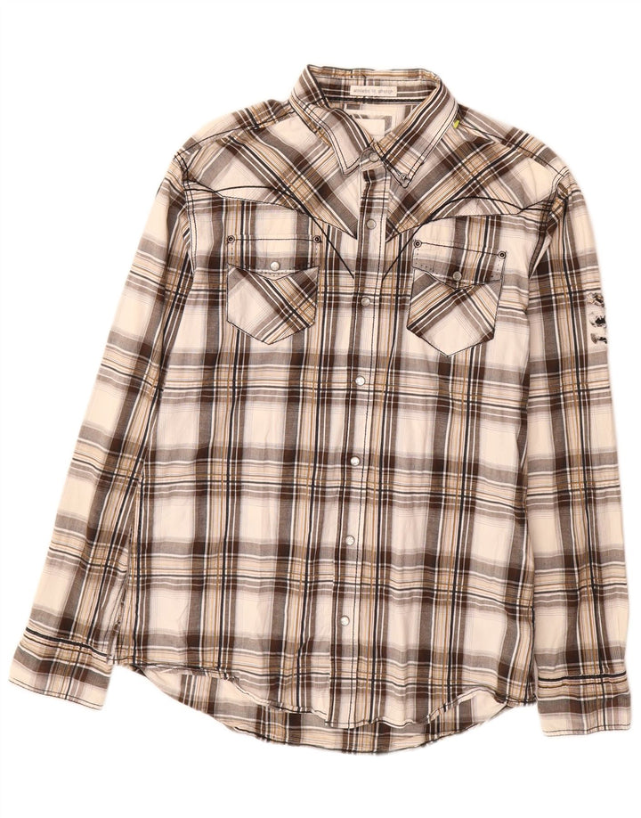 BKE Mens Athletic Fit  Shirt Large Brown Check Cotton