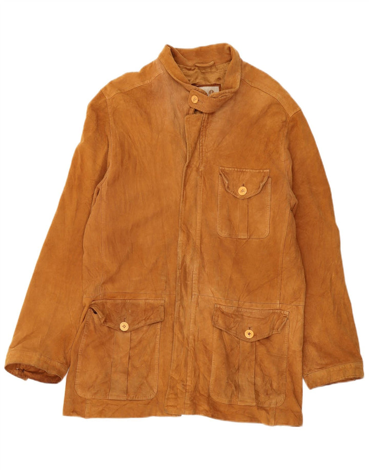 VINTAGE Mens Suede Jacket IT 50 Large Beige Leather