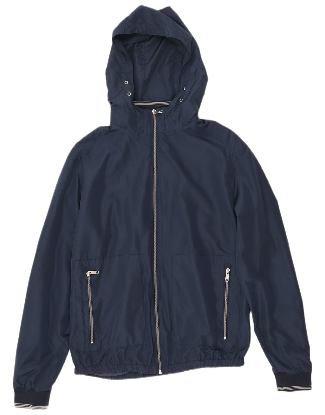 Giubbotto bomber con cappuccio da uomo Zara UK 38 poliestere medio blu navy