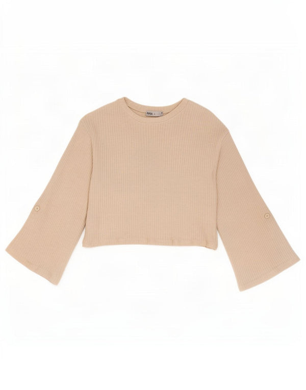 Zara Γυναικείο Crop Top 3/4 μανίκι UK 14 μεσαίο μπεζ βαμβακερό