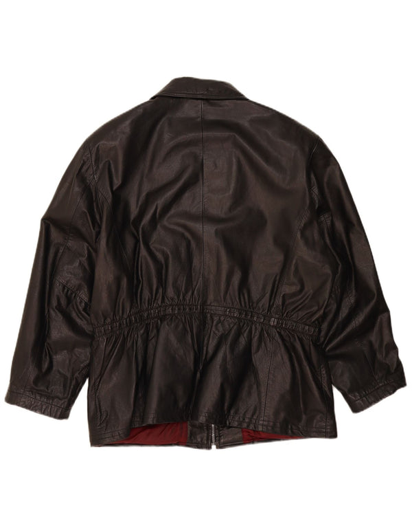 Yorn Womens Oversized Leather Jacket EU 40 Medium Black Leather