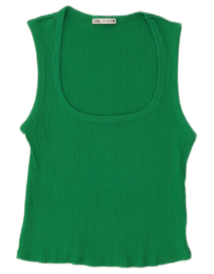 Zara Damen Weste Top UK 12 Mittelgrüne Baumwolle
