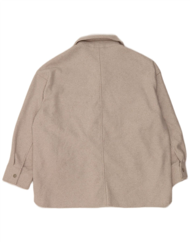Zara Womens Oversized Shacket Fleece Shirt UK 16 Large Grey Polyester