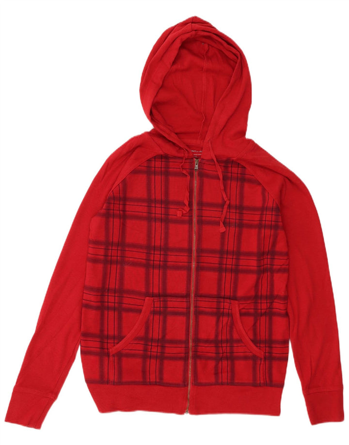 Eddie Bauer Womens Zip Hoodie Sweater UK 14 Medium Red Check Cotton