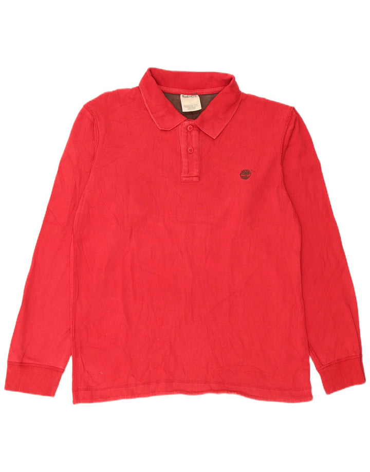 Timberland Mens Long Sleeve Regular Fit Polo Shirt Medium Red Cotton
