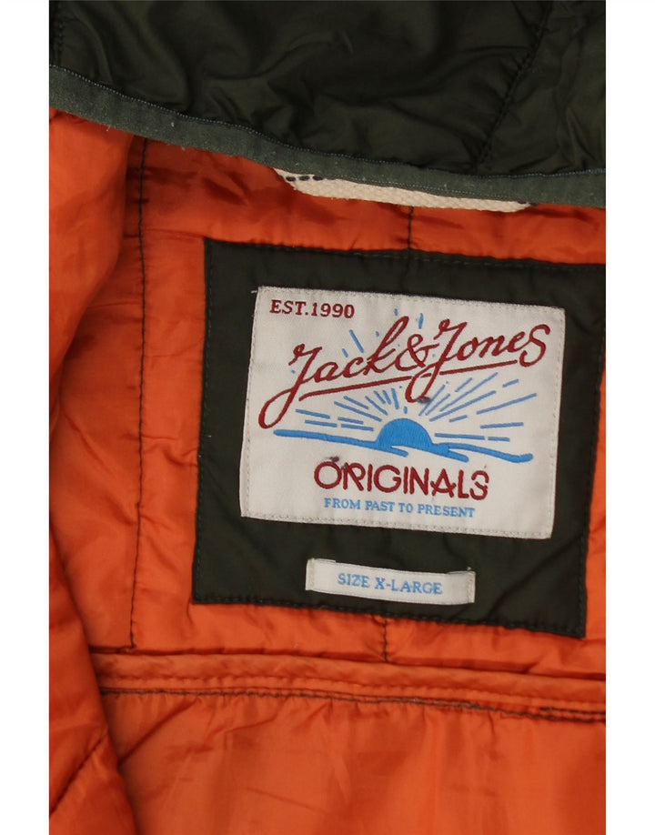 Jack & Jones Mens Hooded Padded Jacket UK 42 XL Green Polyester