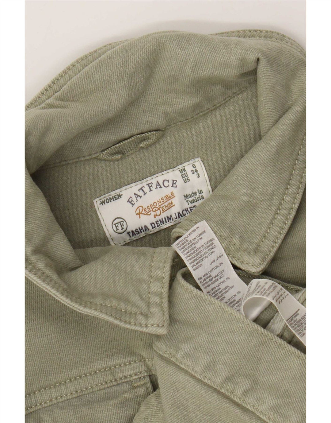 Fat Face Womens Denim Jacket UK 6 XS Khaki Cotton
