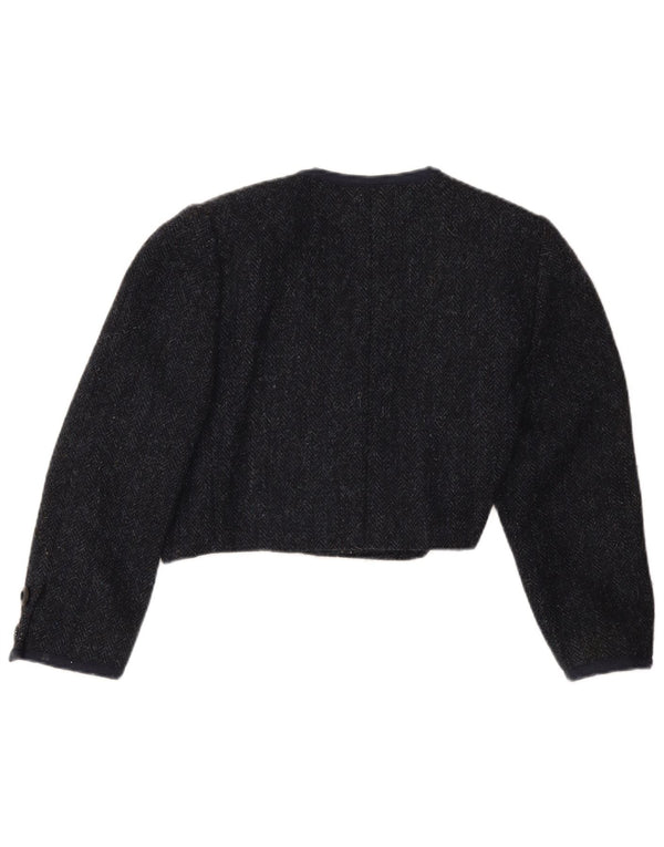 Vintage női 3/4 ujjú bolero dzseki UK 12 közepes sötétkék halszálkás