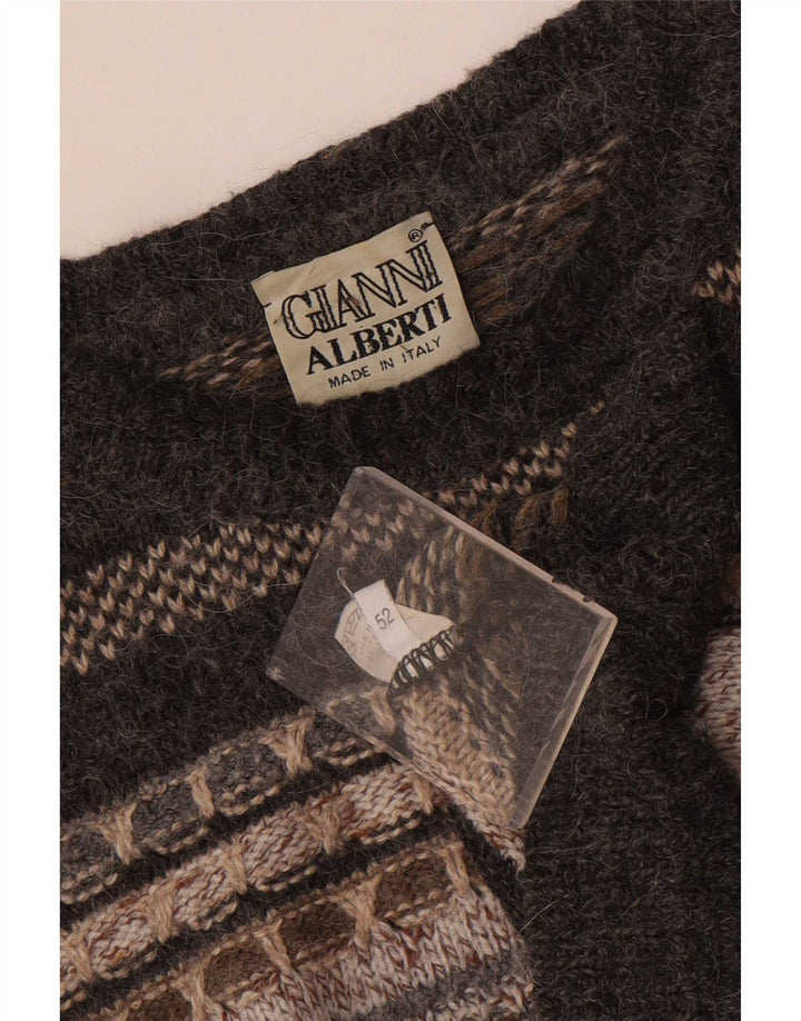Gianni Alberti Mens Crew Neck Jumper Sweater IT 52 Large Grey Geometric