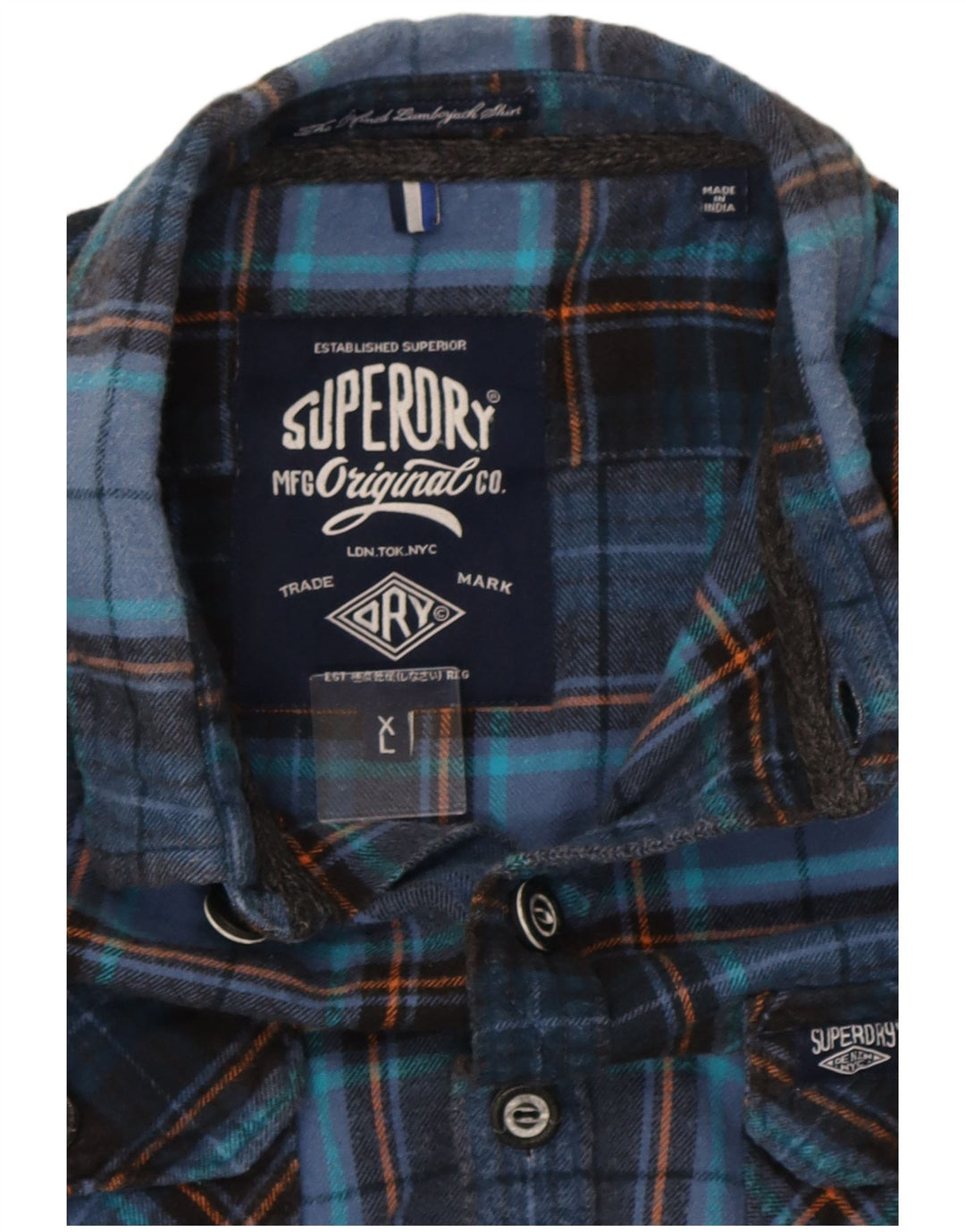 Superdry Mens Flannel Shirt XL Navy Blue Check Cotton