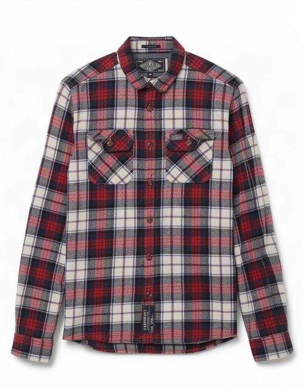 Superdry Mens Classic Fit Flannel Shirt Small Navy Blue Check Cotton