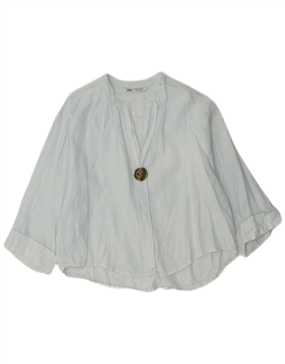 Zara Womens Oversized 3/4 Sleeve Blouse Top UK 6 XS Blue