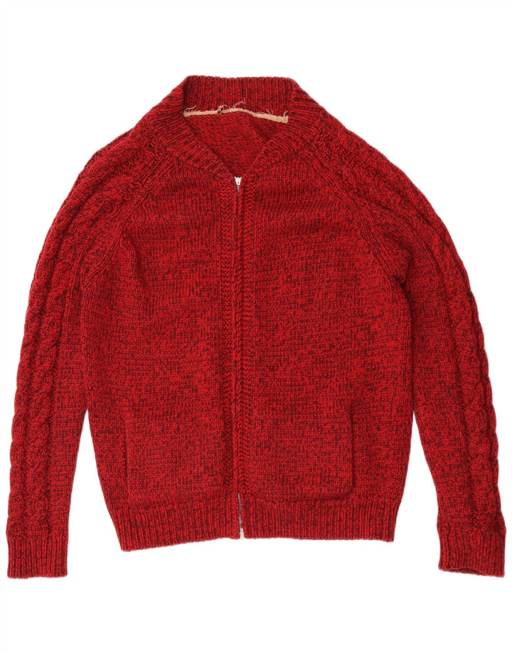 vintage Mens Cardigan Pull Moyen Rouge Moucheté