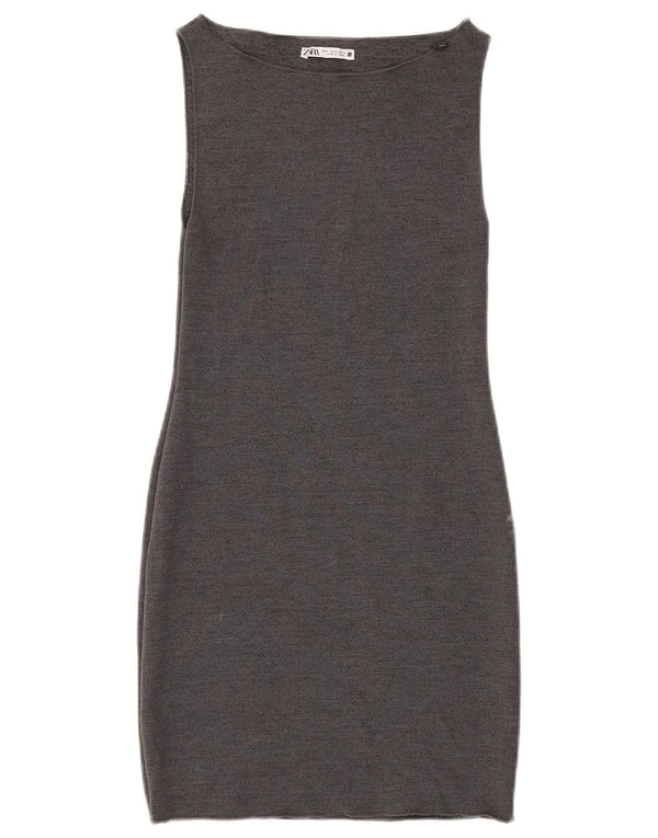 Zara Womens Sleeveless Sheath Dress UK 12 Medium Grey Viscose