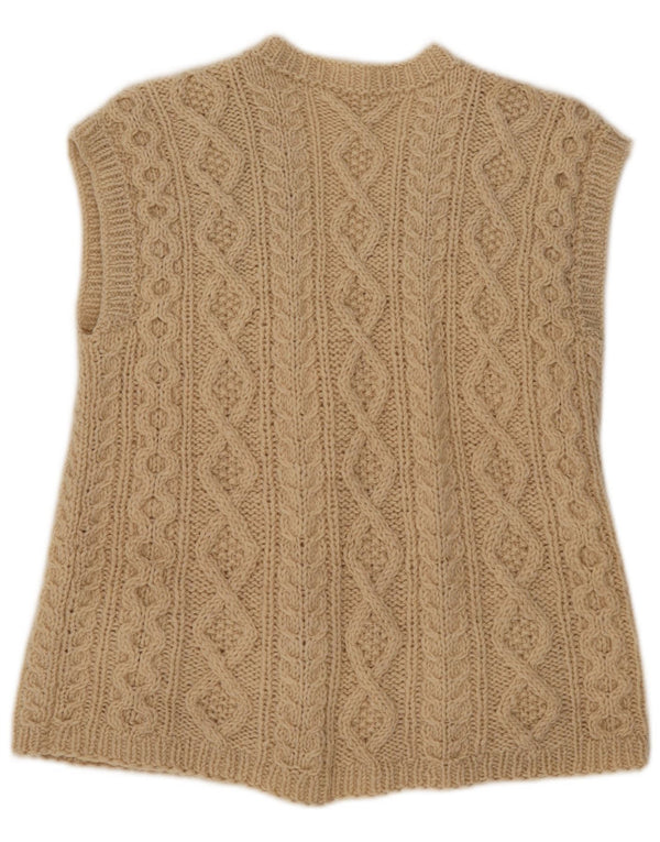 Maglione cardigan senza maniche vintage da donna UK 14 Beige medio