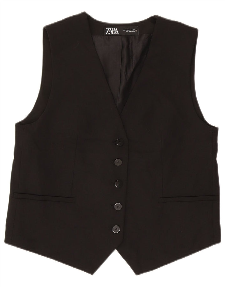 Zara Womens Crop Waistcoat UK 14 Medium Black Polyester