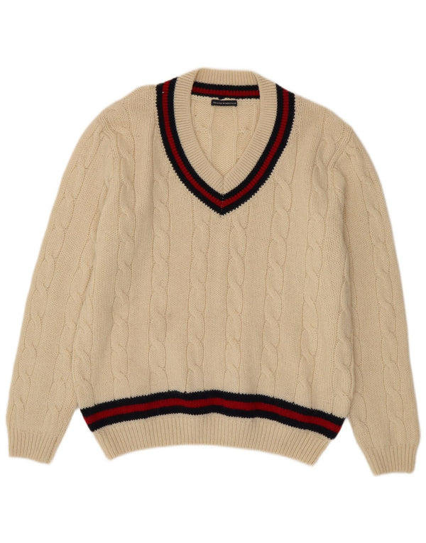 Brandy Melville Womens V-Neck Jumper Sweater UK 18 XL Off White Striped