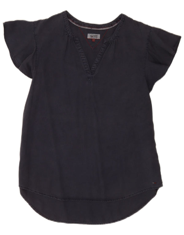Tommy Hilfiger Γυναικεία Μπλούζα Τοπ UK 14 Large Navy Blue Lyocell
