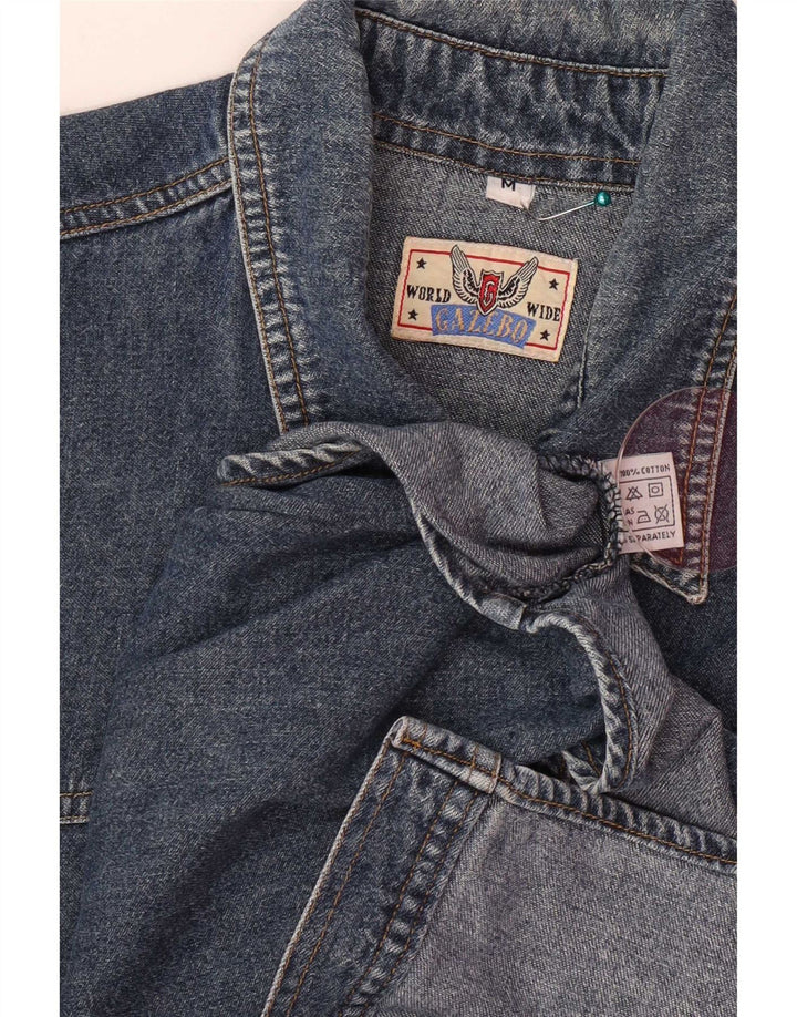 Camisa jeans masculina vintage de algodão azul marinho médio