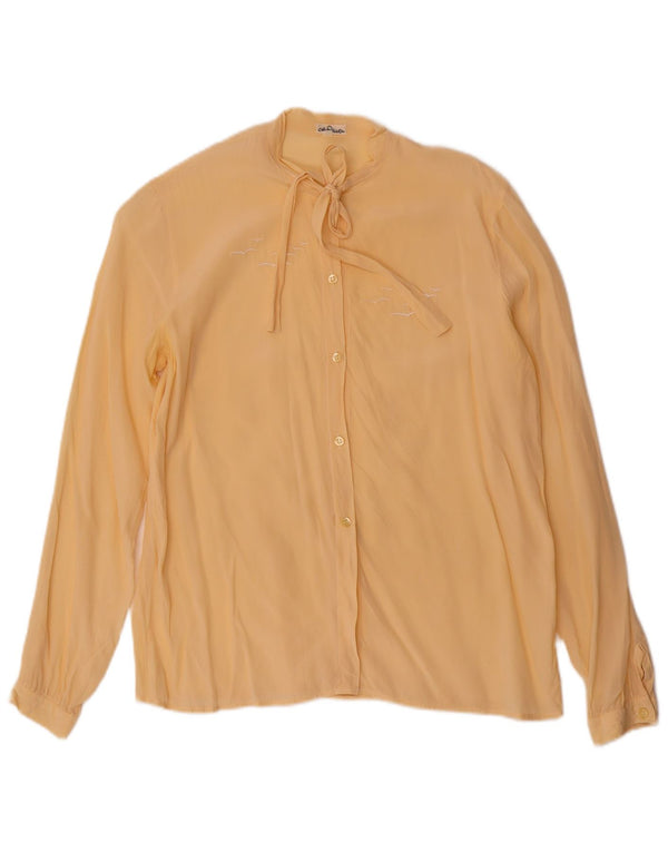 vintage Femme Front Tie Shirt Blouse IT 46 Grande Soie Jaune