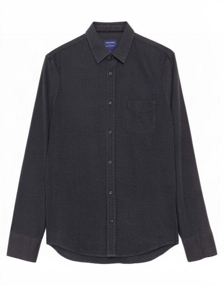 Trussardi Jeans Mens Shirt Medium Grey Pinstripe Cotton