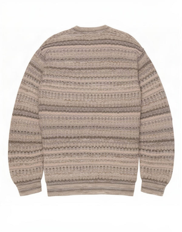 Sevres Mens V-Neck Jumper Sweater IT 50 Medium Grey Striped Cotton