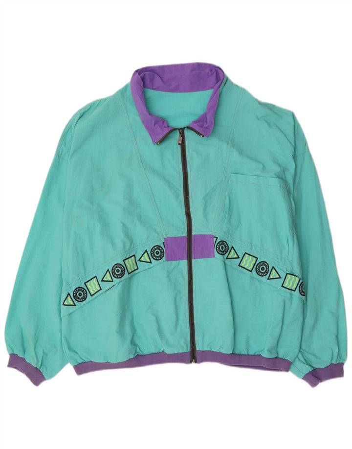 Vintage Mens Tracksuit Top Jacket XL Blue Geometric Polyamide