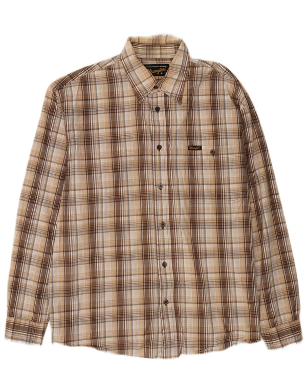 Wrangler Mens Shirt Large Beige Check Cotton
