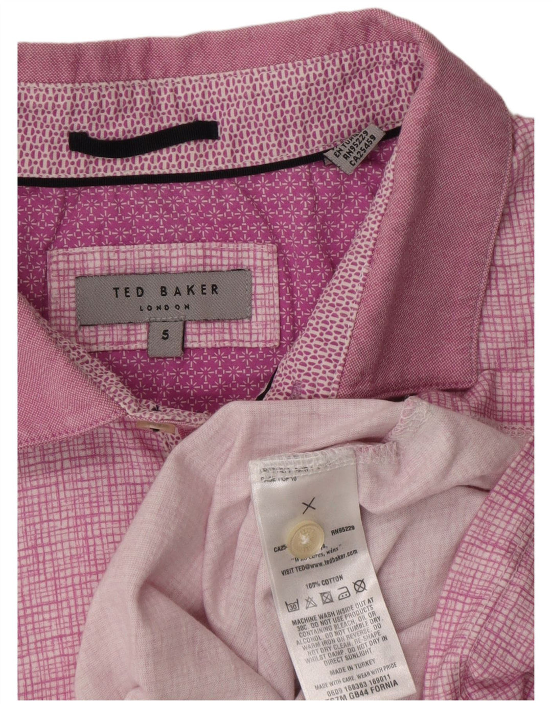 Ted Baker Mens Polo Shirt Size 5 XL Purple Check Cotton