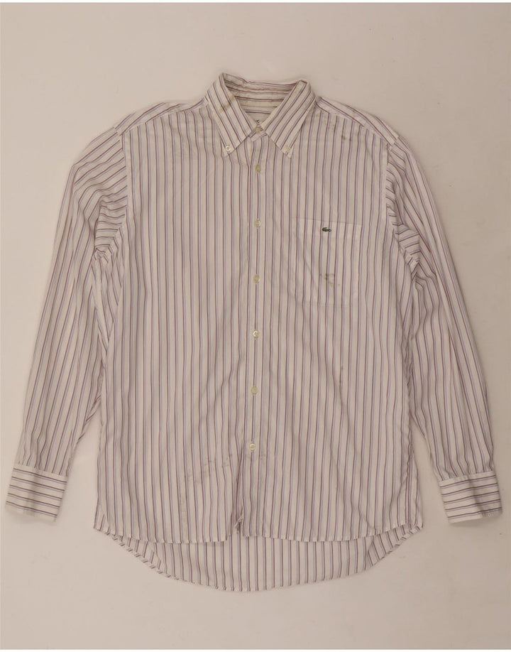 Lacoste Mens Shirt Size 42 Large White Striped Cotton
