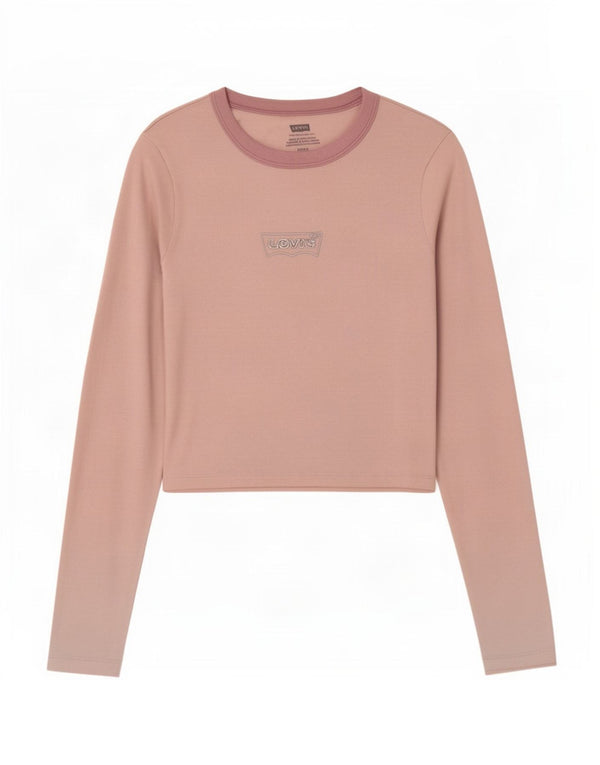 Levi's Dame Crop Top Langærmet UK 10 Small Pink Bomuld
