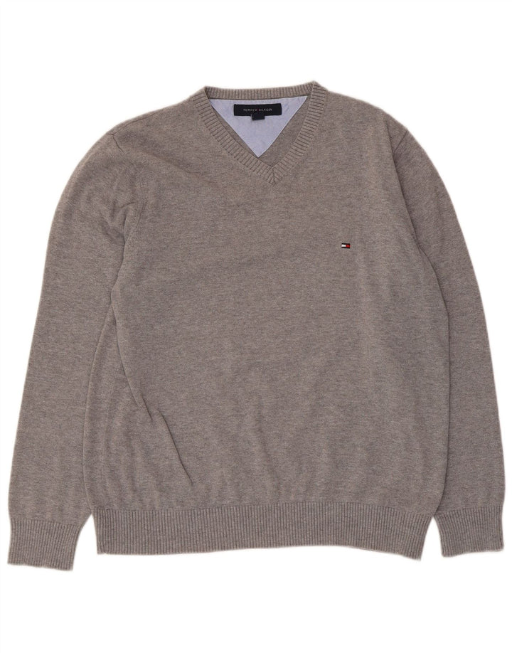 Tommy Hilfiger Womens V-Neck Jumper Sweater UK 14 Medium Grey